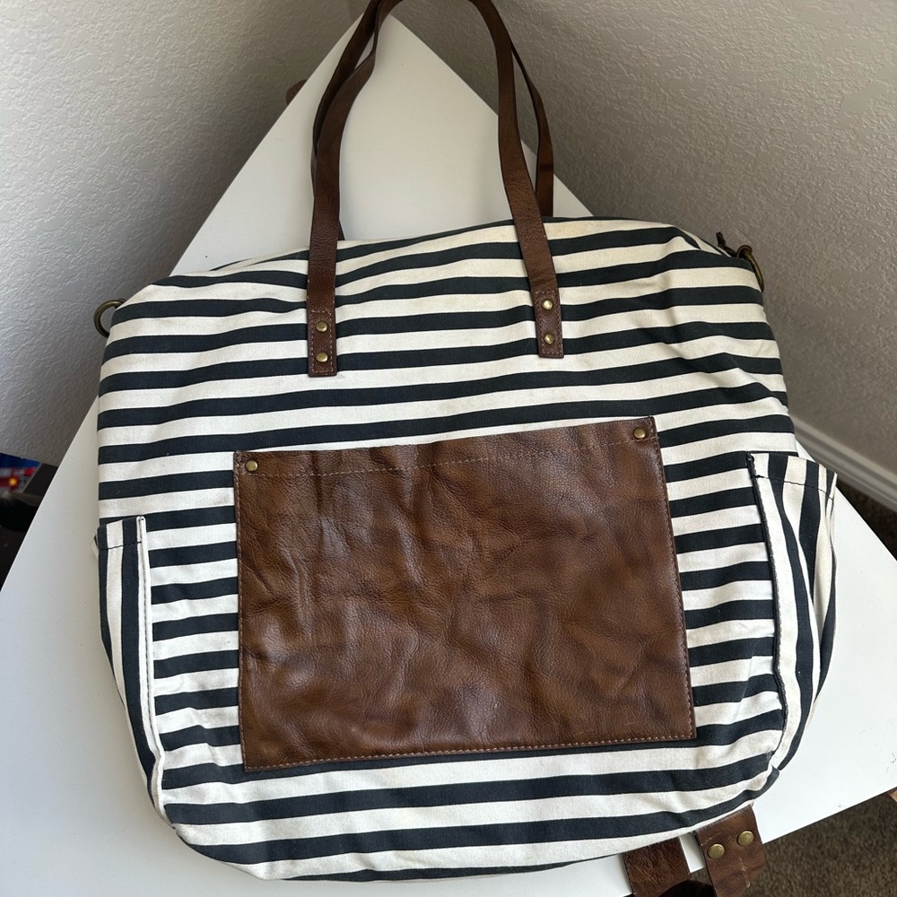 Striped Baby Bag with Brown Accents